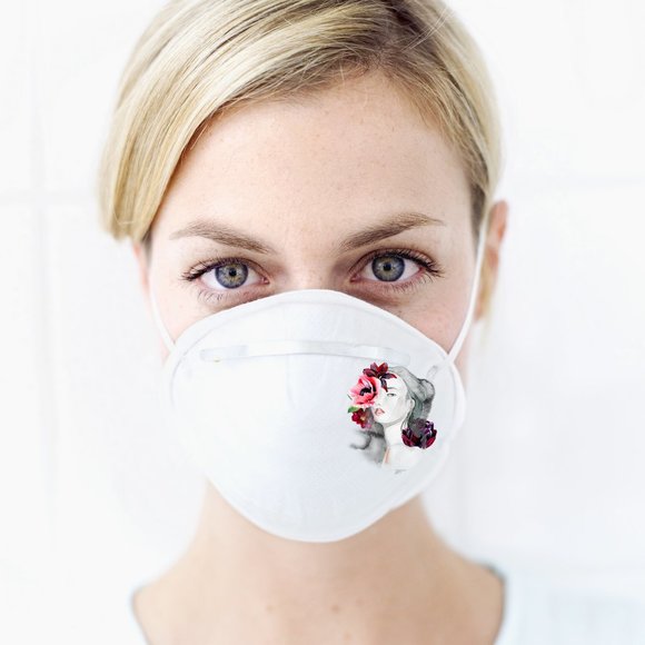Watercolor Painted Face Mask Linen #1 - Picture 1 of 2